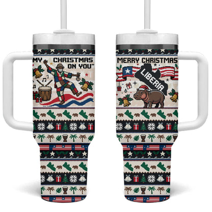Liberia Christmas On You Tumbler With Handle Old Man Bayka - Pygmy Hippo - Liberia Map Djembe Drum