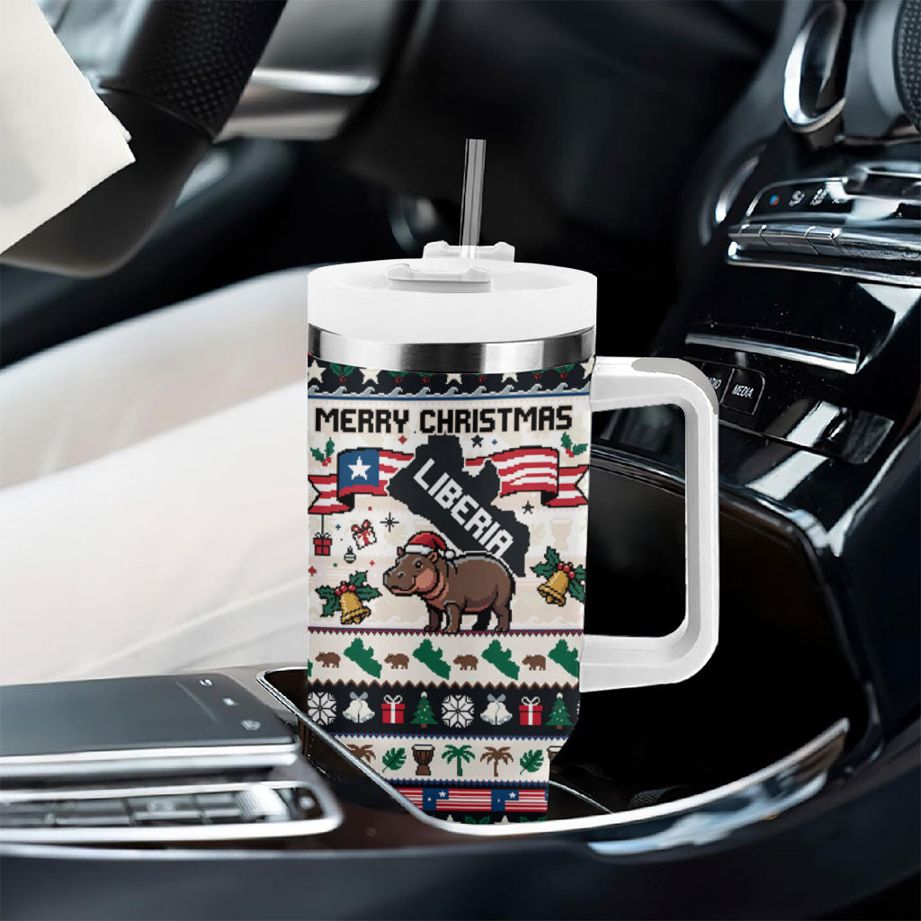 Liberia Christmas On You Tumbler With Handle Old Man Bayka - Pygmy Hippo - Liberia Map Djembe Drum
