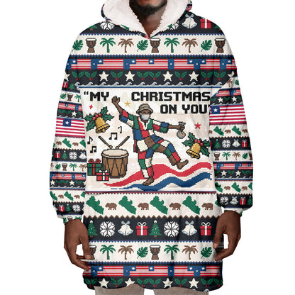 Liberia Christmas On You Wearable Blanket Hoodie Old Man Bayka - Pygmy Hippo - Liberia Map Djembe Drum