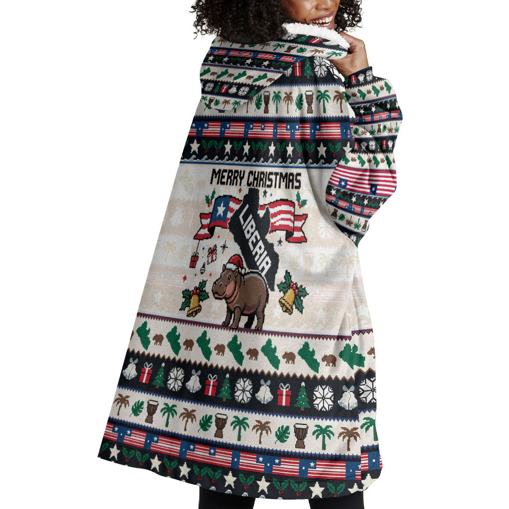Liberia Christmas On You Wearable Blanket Hoodie Old Man Bayka - Pygmy Hippo - Liberia Map Djembe Drum