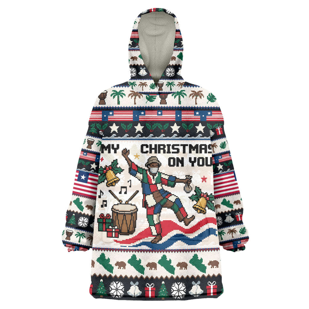 Liberia Christmas On You Wearable Blanket Hoodie Old Man Bayka - Pygmy Hippo - Liberia Map Djembe Drum