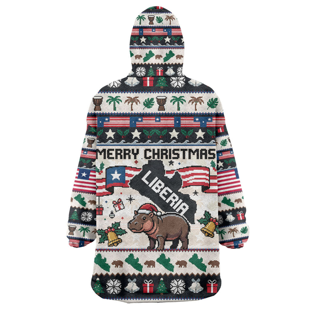 Liberia Christmas On You Wearable Blanket Hoodie Old Man Bayka - Pygmy Hippo - Liberia Map Djembe Drum