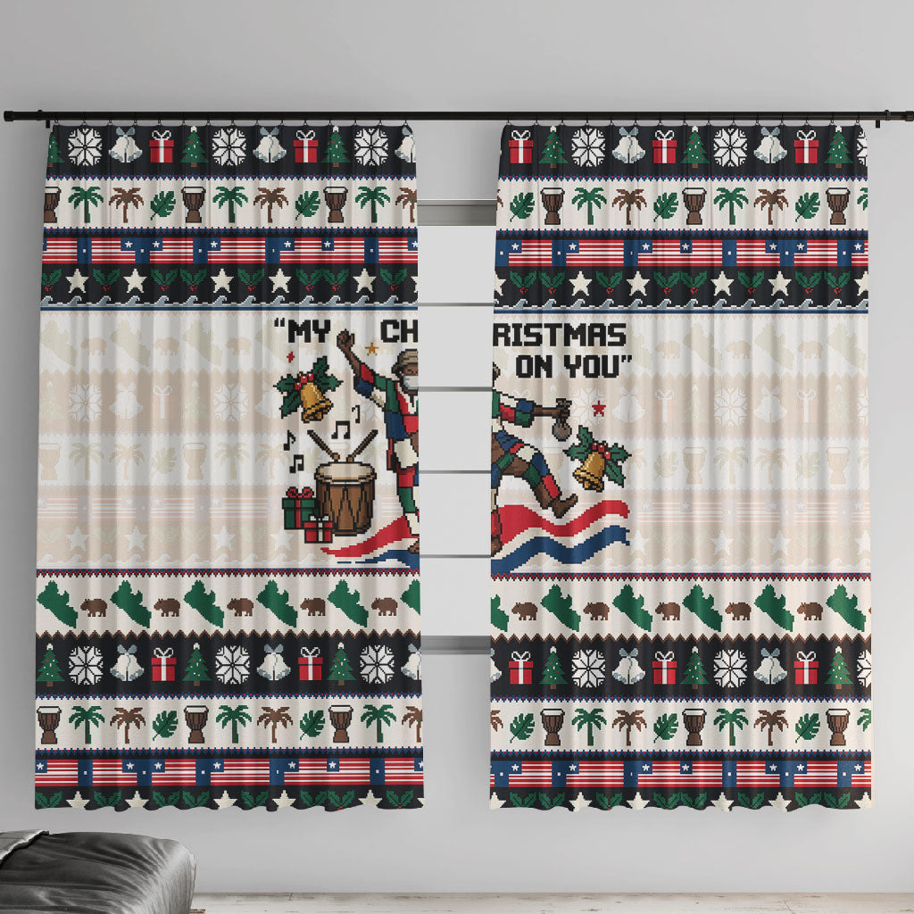 Liberia Christmas On You Window Curtain Old Man Bayka - Pygmy Hippo - Liberia Map Djembe Drum