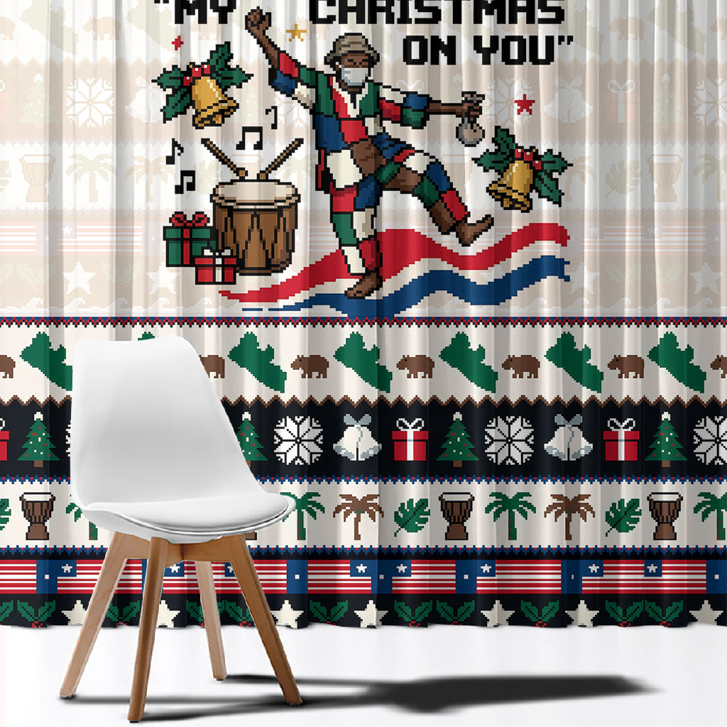 Liberia Christmas On You Window Curtain Old Man Bayka - Pygmy Hippo - Liberia Map Djembe Drum