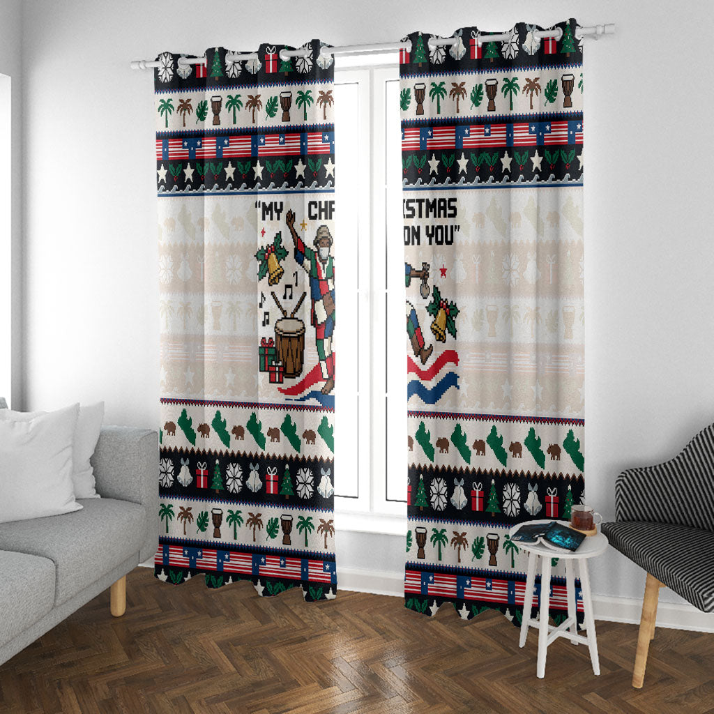 Liberia Christmas On You Window Curtain Old Man Bayka - Pygmy Hippo - Liberia Map Djembe Drum