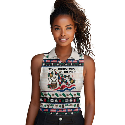 Liberia Christmas On You Women Sleeveless Polo Shirt Old Man Bayka - Pygmy Hippo - Liberia Map Djembe Drum