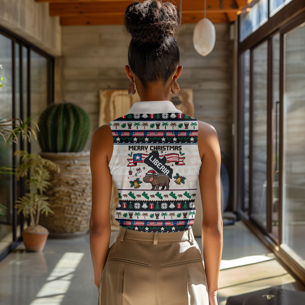 Liberia Christmas On You Women Sleeveless Polo Shirt Old Man Bayka - Pygmy Hippo - Liberia Map Djembe Drum