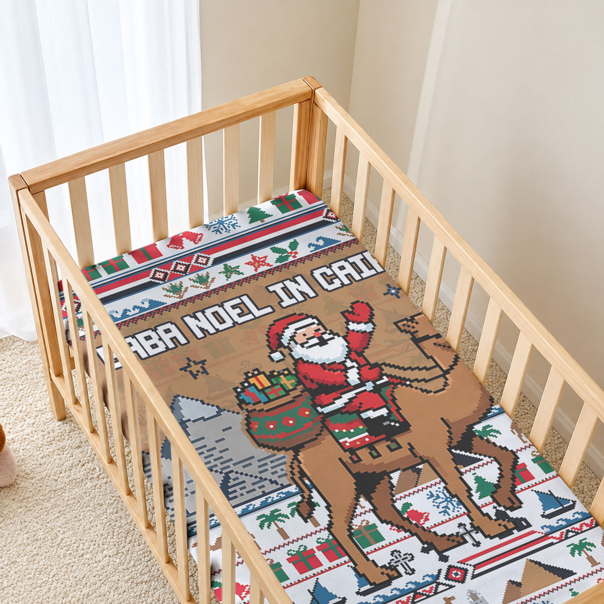 Egypt Christmas Baba Noel In Cairo Baby Bed Cover Santa On Camel Pyramids Coptic Church