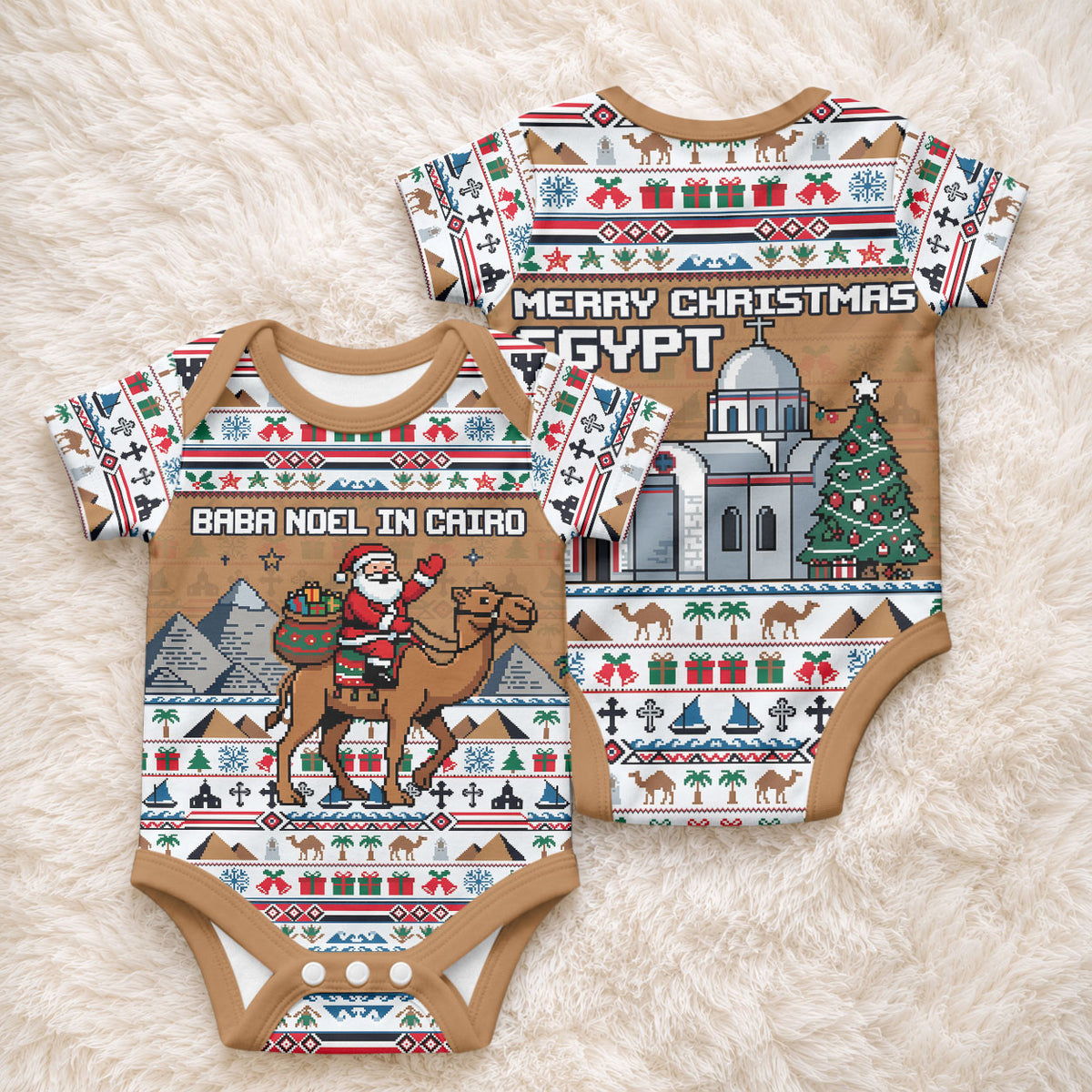 Egypt Christmas Baba Noel In Cairo Baby Onesie Santa On Camel Pyramids Coptic Church