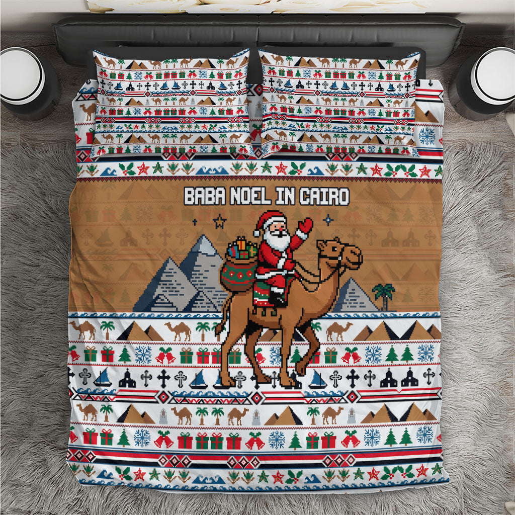 Egypt Christmas Baba Noel In Cairo Bedding Set Santa On Camel Pyramids Coptic Church