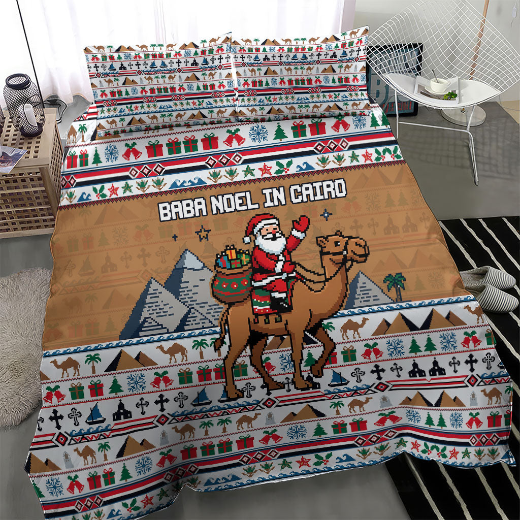 Egypt Christmas Baba Noel In Cairo Bedding Set Santa On Camel Pyramids Coptic Church