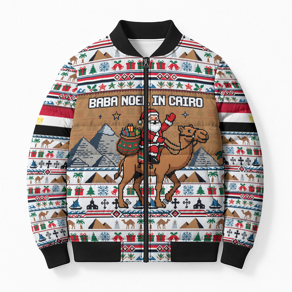 Egypt Christmas Baba Noel In Cairo Bomber Puffer Jacket Santa On Camel Pyramids Coptic Church