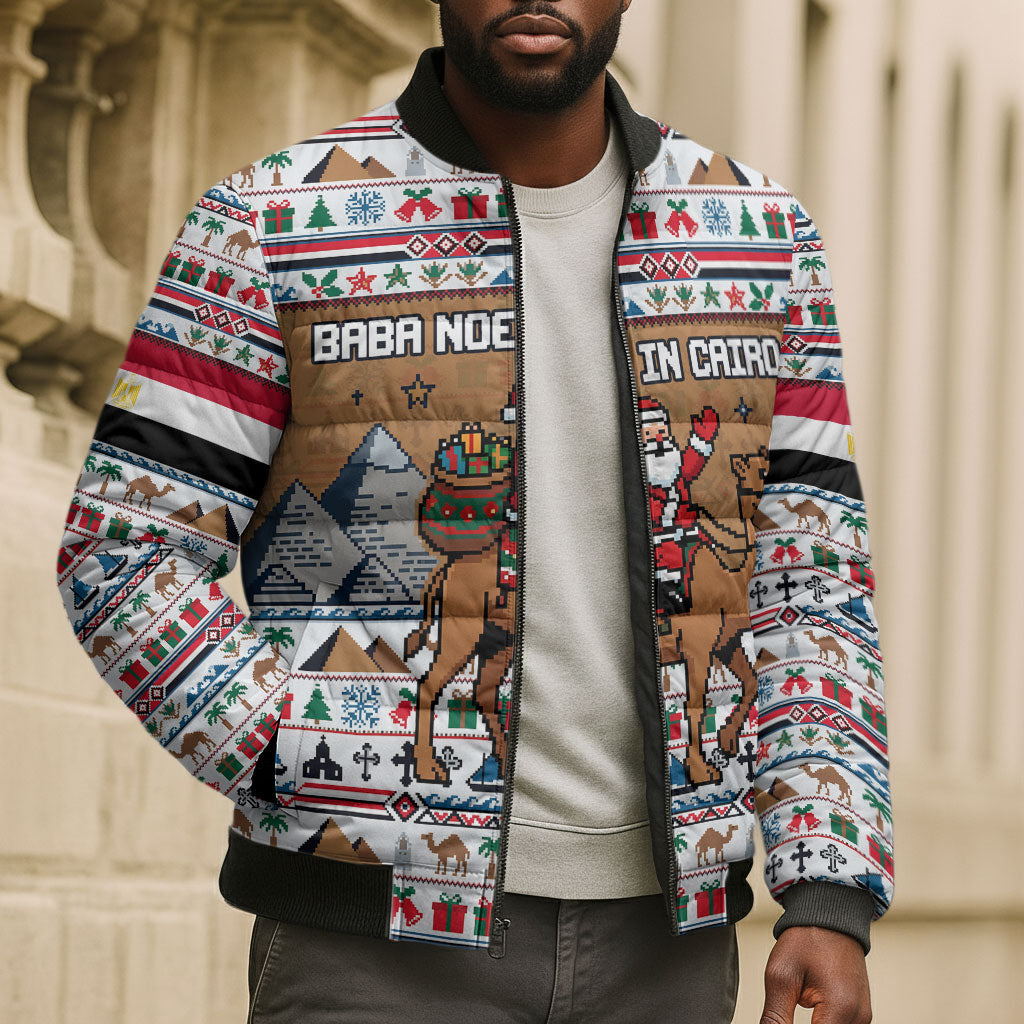 Egypt Christmas Baba Noel In Cairo Bomber Puffer Jacket Santa On Camel Pyramids Coptic Church