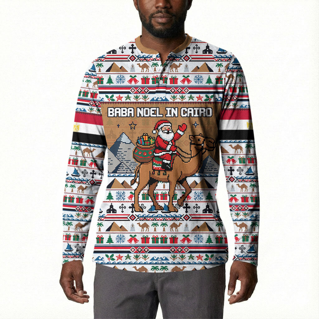 Egypt Christmas Baba Noel In Cairo Button Sweatshirt Santa On Camel Pyramids Coptic Church