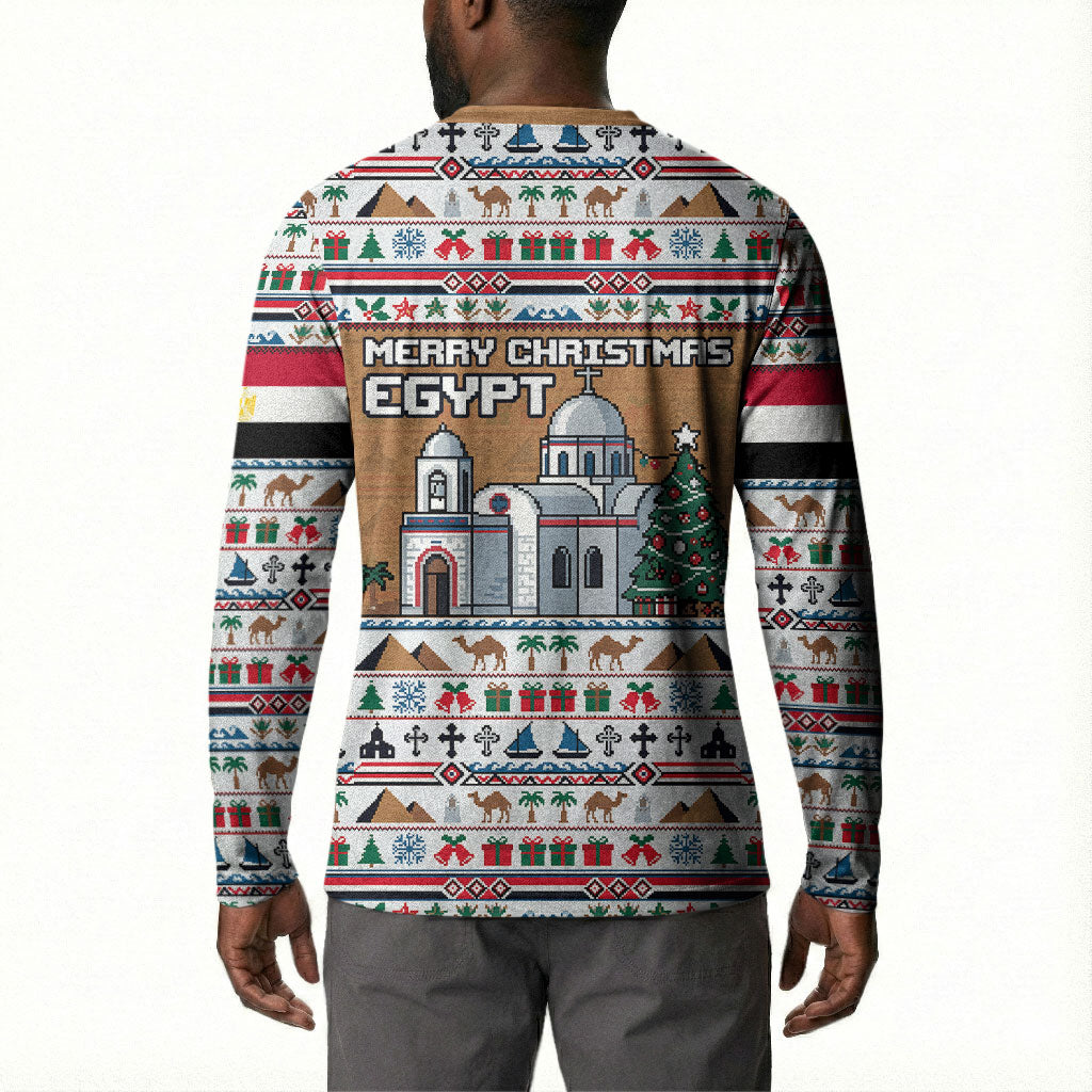 Egypt Christmas Baba Noel In Cairo Button Sweatshirt Santa On Camel Pyramids Coptic Church