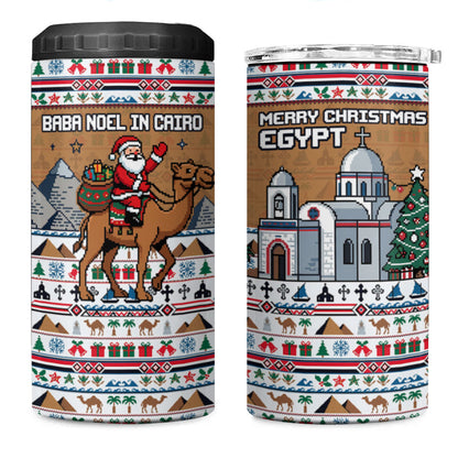 Egypt Christmas Baba Noel In Cairo 4 in 1 Can Cooler Tumbler Santa On Camel Pyramids Coptic Church