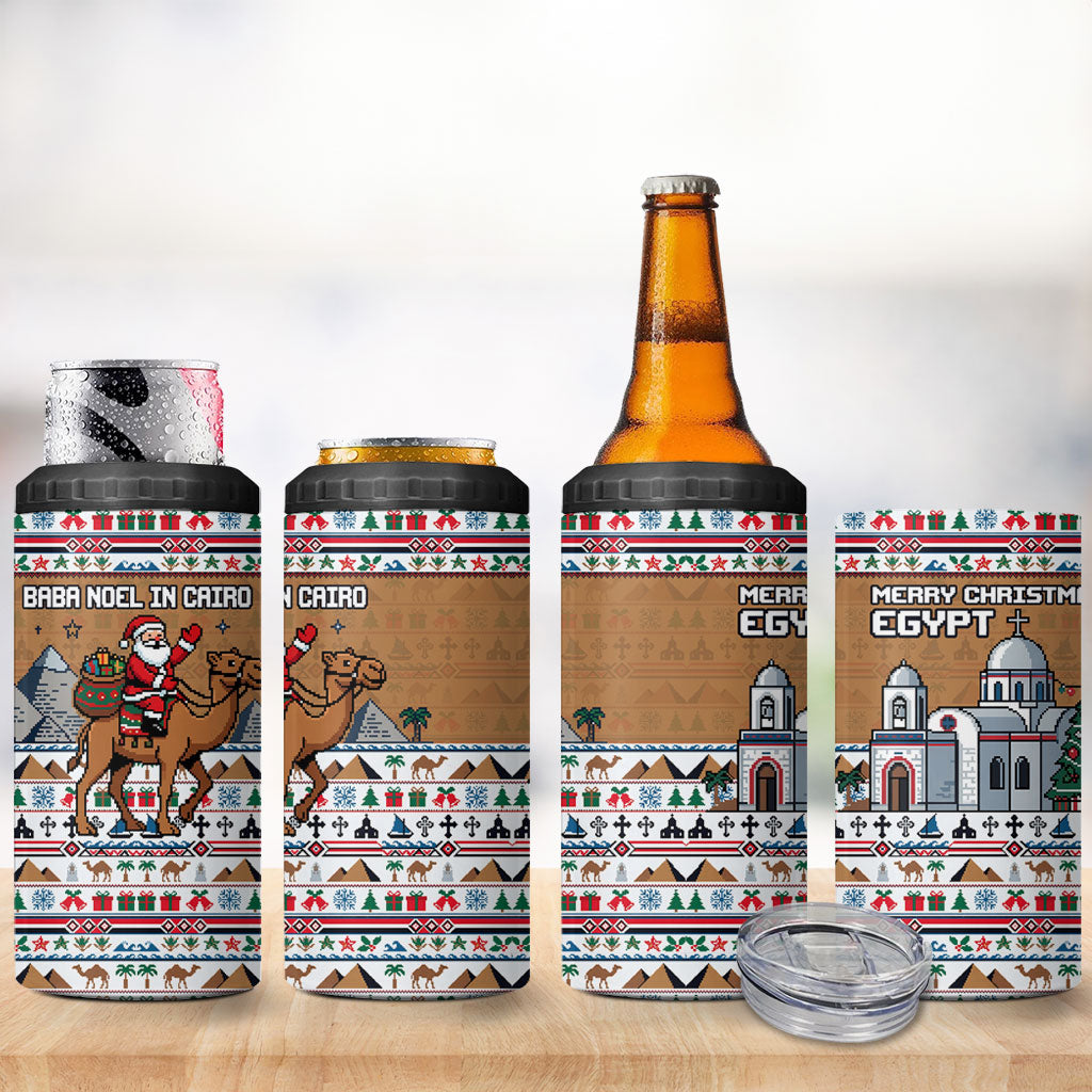 Egypt Christmas Baba Noel In Cairo 4 in 1 Can Cooler Tumbler Santa On Camel Pyramids Coptic Church