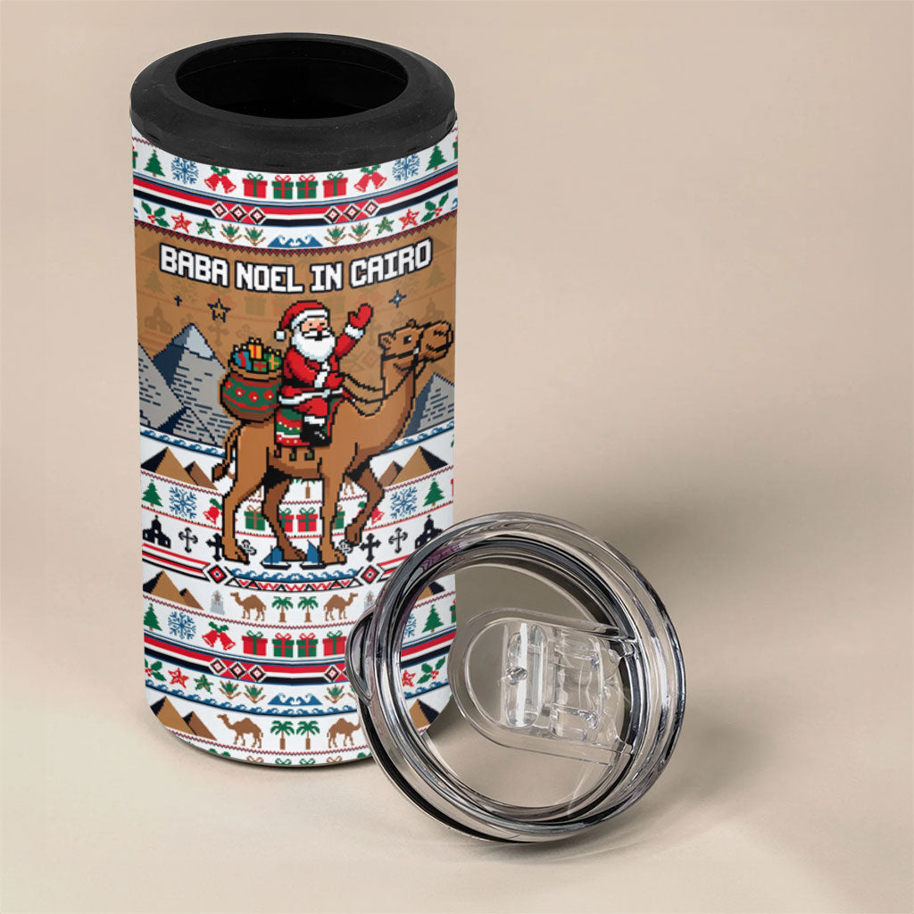 Egypt Christmas Baba Noel In Cairo 4 in 1 Can Cooler Tumbler Santa On Camel Pyramids Coptic Church