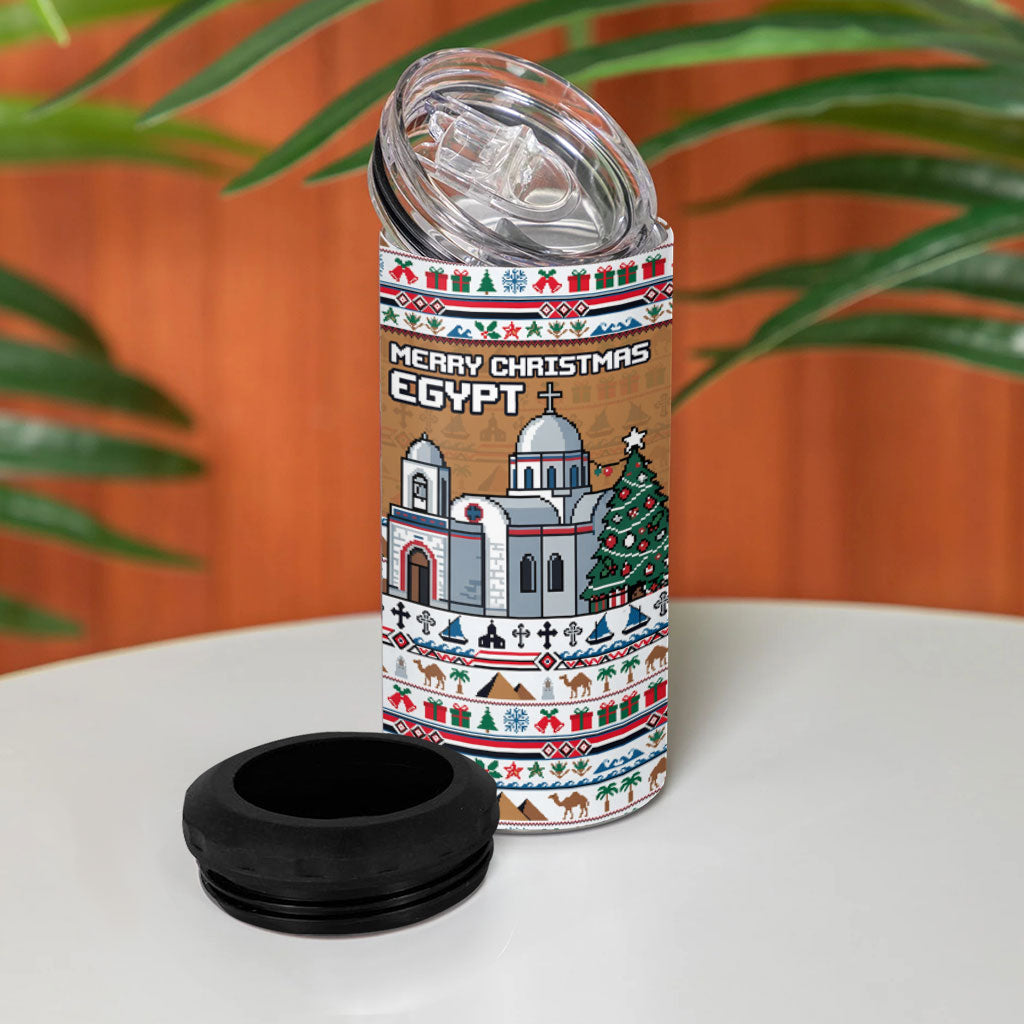 Egypt Christmas Baba Noel In Cairo 4 in 1 Can Cooler Tumbler Santa On Camel Pyramids Coptic Church