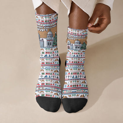 Egypt Christmas Baba Noel In Cairo Crew Socks Santa On Camel Pyramids Coptic Church