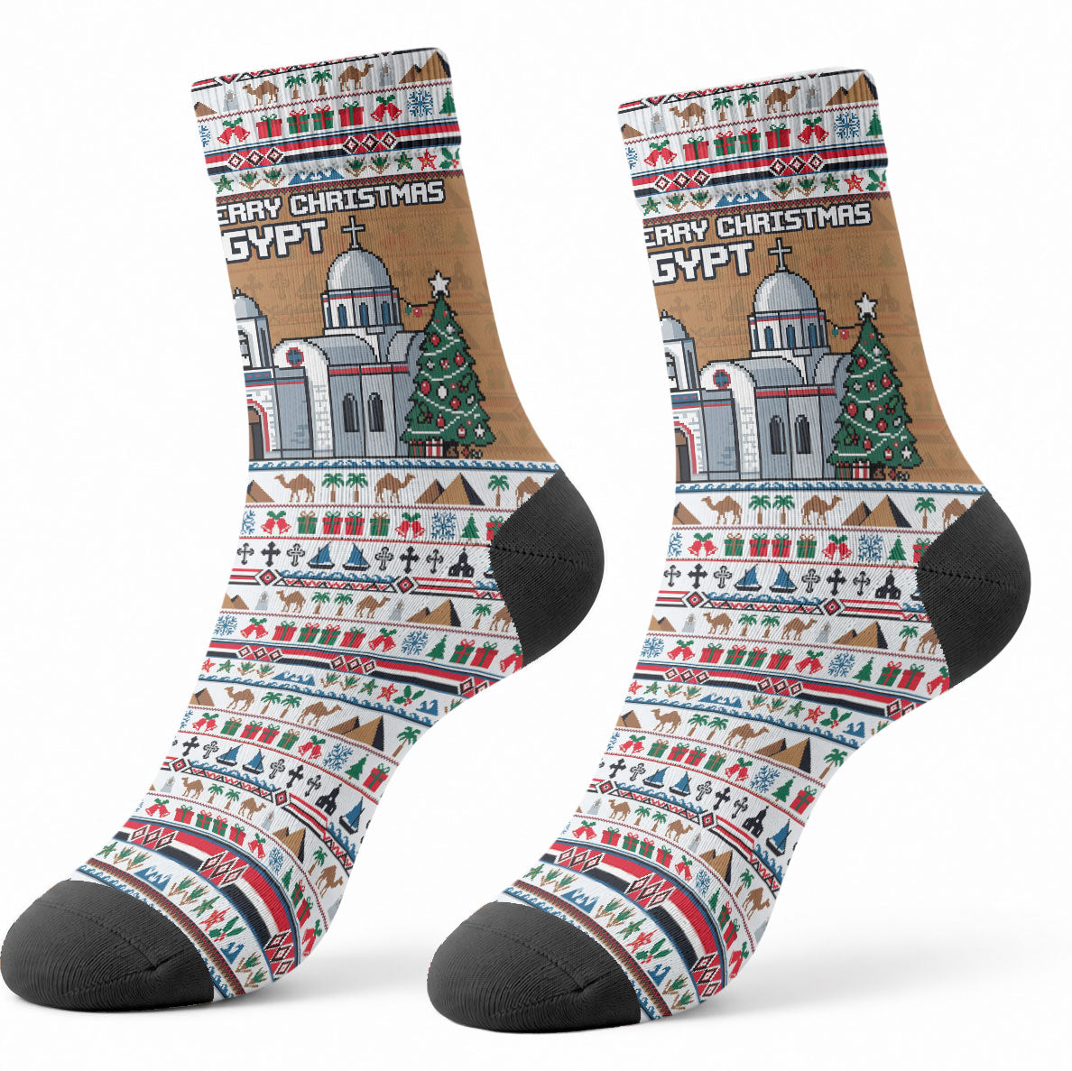 Egypt Christmas Baba Noel In Cairo Crew Socks Santa On Camel Pyramids Coptic Church