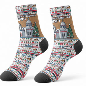 Egypt Christmas Baba Noel In Cairo Crew Socks Santa On Camel Pyramids Coptic Church