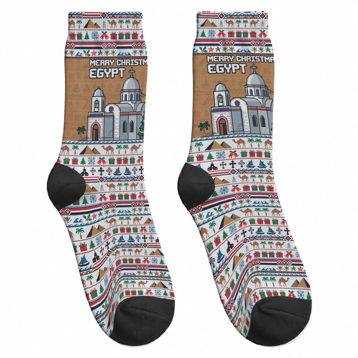 Egypt Christmas Baba Noel In Cairo Crew Socks Santa On Camel Pyramids Coptic Church