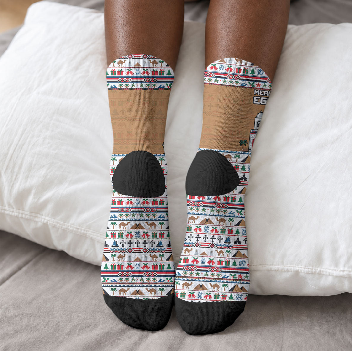 Egypt Christmas Baba Noel In Cairo Crew Socks Santa On Camel Pyramids Coptic Church