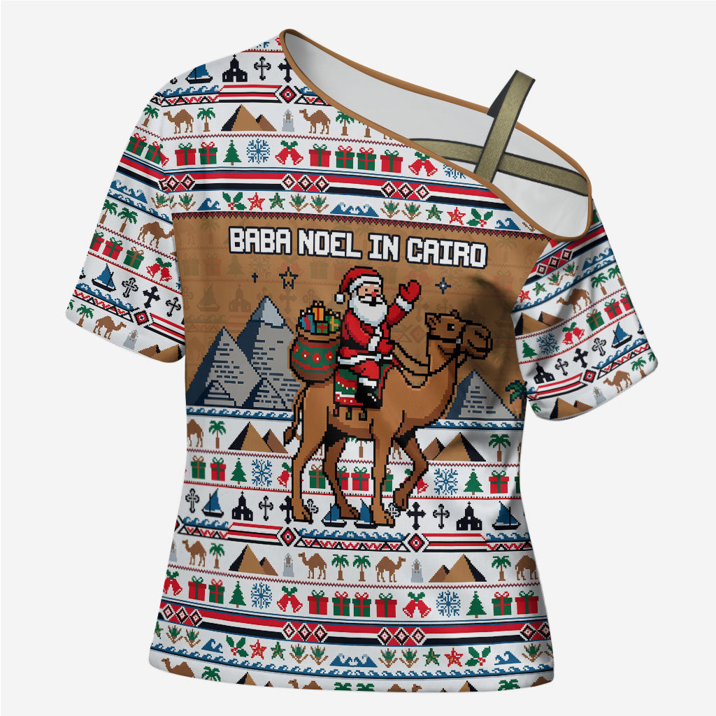 Egypt Christmas Baba Noel In Cairo Cross Shoulder Shirt Santa On Camel Pyramids Coptic Church