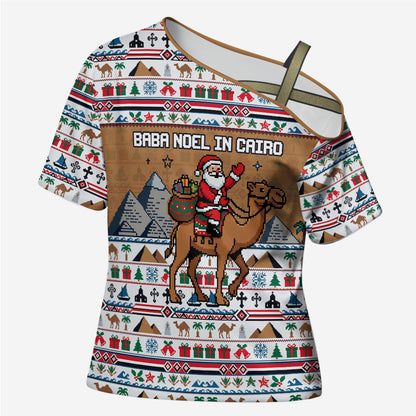 Egypt Christmas Baba Noel In Cairo Cross Shoulder Shirt Santa On Camel Pyramids Coptic Church