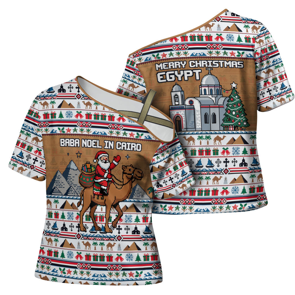 Egypt Christmas Baba Noel In Cairo Cross Shoulder Shirt Santa On Camel Pyramids Coptic Church