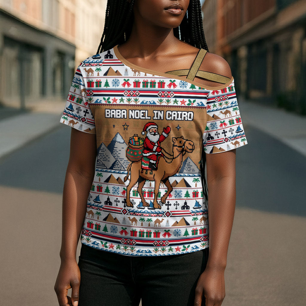 Egypt Christmas Baba Noel In Cairo Cross Shoulder Shirt Santa On Camel Pyramids Coptic Church