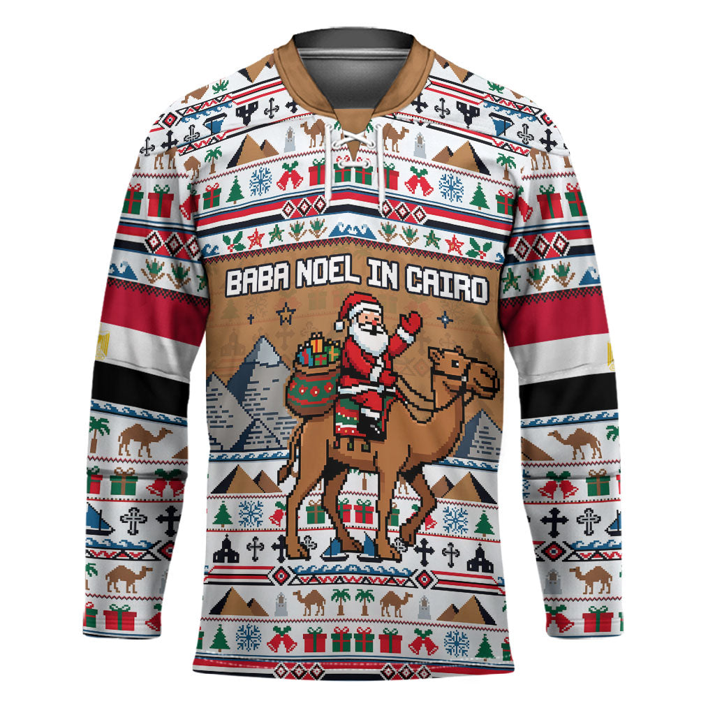 Egypt Christmas Baba Noel In Cairo Hockey Jersey Santa On Camel Pyramids Coptic Church