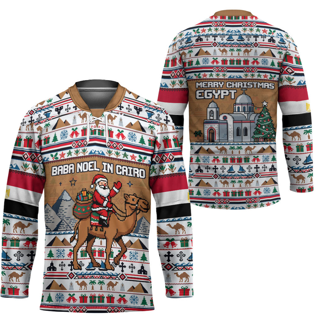 Egypt Christmas Baba Noel In Cairo Hockey Jersey Santa On Camel Pyramids Coptic Church
