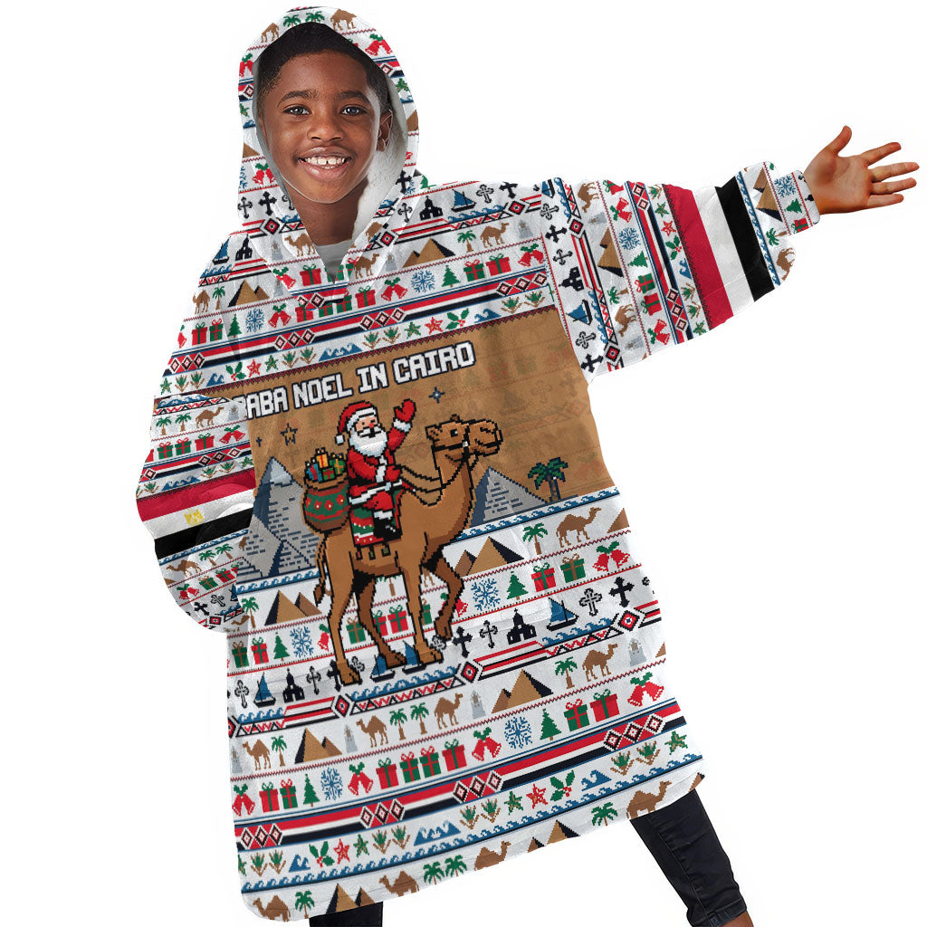 Egypt Christmas Baba Noel In Cairo Kid Wearable Blanket Hoodie Santa On Camel Pyramids Coptic Church