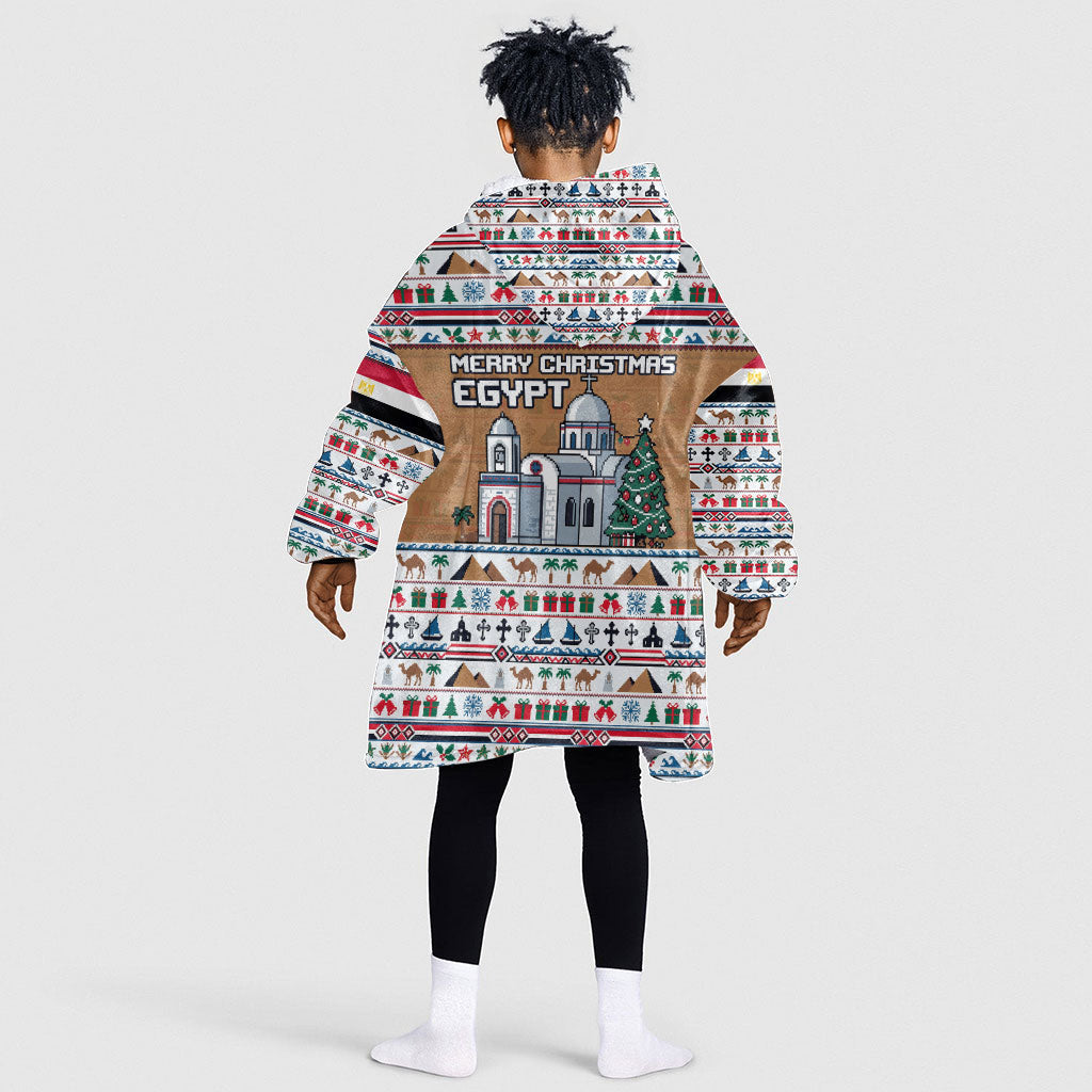 Egypt Christmas Baba Noel In Cairo Kid Wearable Blanket Hoodie Santa On Camel Pyramids Coptic Church