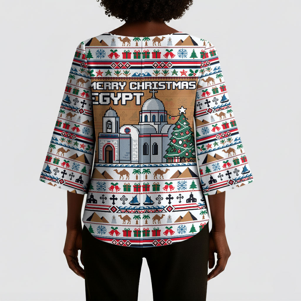 Egypt Christmas Baba Noel In Cairo Kimono Sleeve Blouse Santa On Camel Pyramids Coptic Church