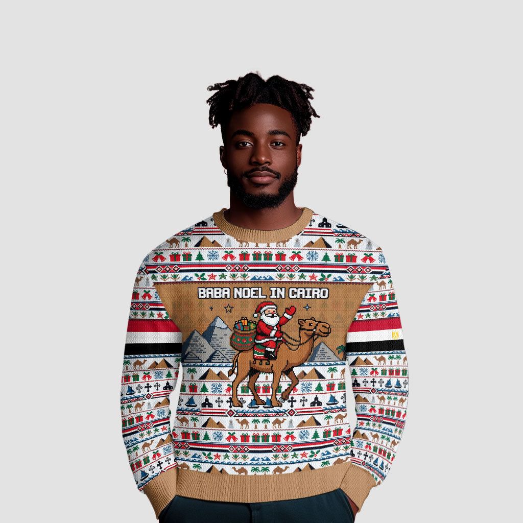 Egypt Christmas Baba Noel In Cairo Ugly Christmas Sweater Santa On Camel Pyramids Coptic Church