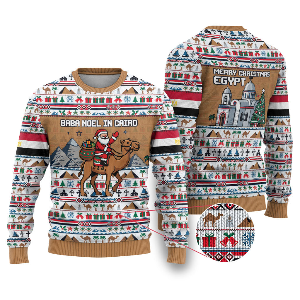 Egypt Christmas Baba Noel In Cairo Ugly Christmas Sweater Santa On Camel Pyramids Coptic Church