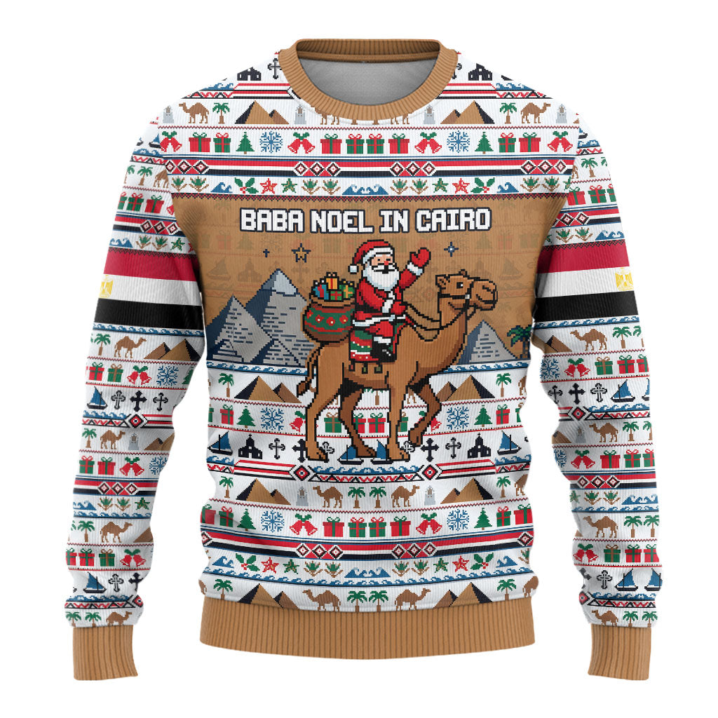 Egypt Christmas Baba Noel In Cairo Ugly Christmas Sweater Santa On Camel Pyramids Coptic Church