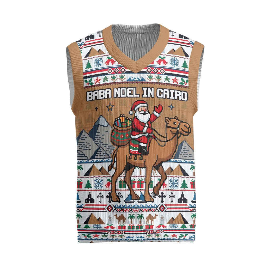 Egypt Christmas Baba Noel In Cairo Christmas Knitted V-Neck Vest Santa On Camel Pyramids Coptic Church