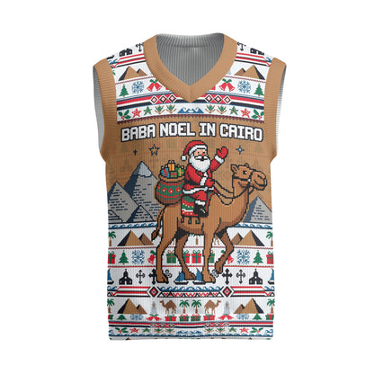 Egypt Christmas Baba Noel In Cairo Christmas Knitted V-Neck Vest Santa On Camel Pyramids Coptic Church