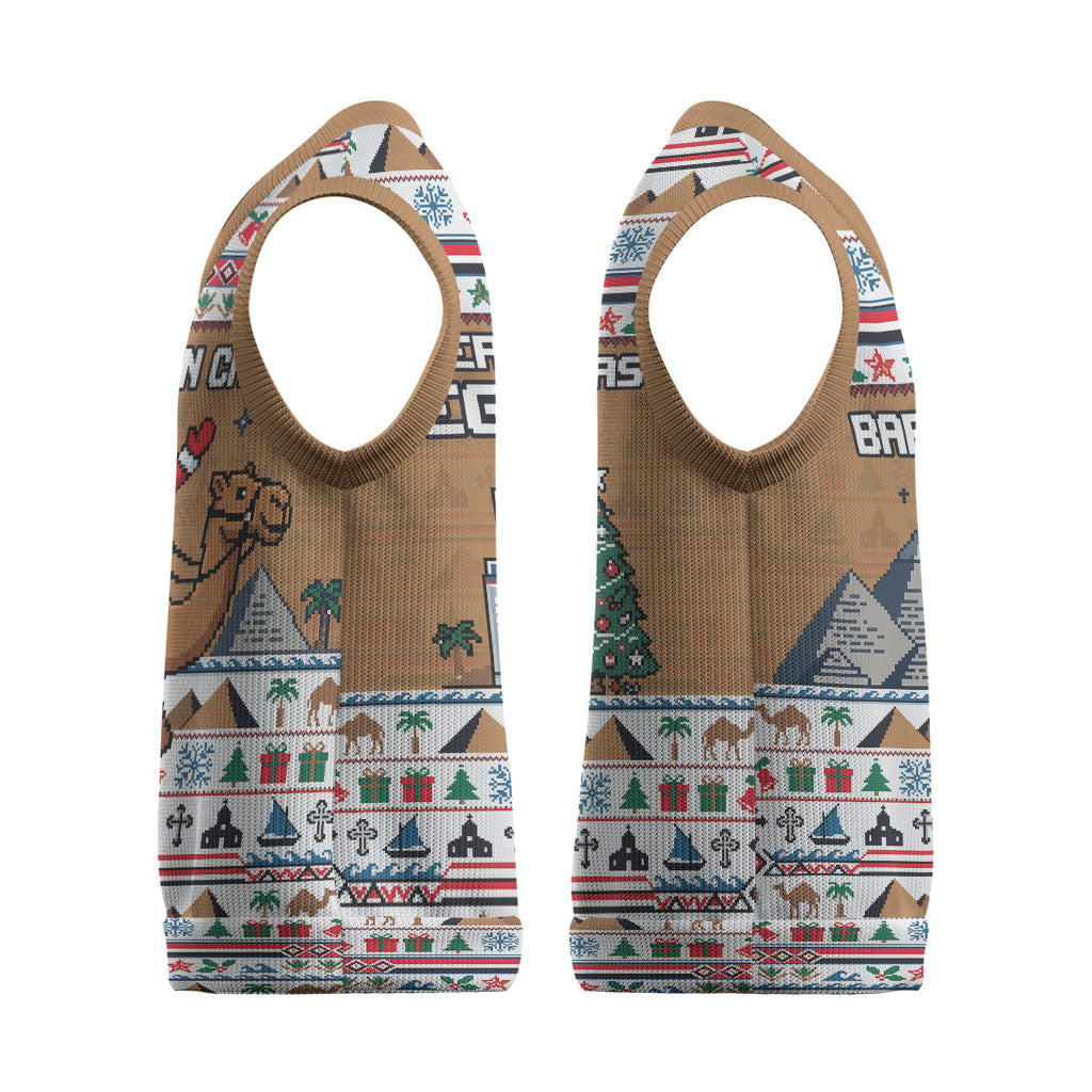 Egypt Christmas Baba Noel In Cairo Christmas Knitted V-Neck Vest Santa On Camel Pyramids Coptic Church