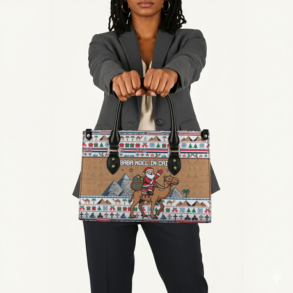 Egypt Christmas Baba Noel In Cairo Leather Bag Santa On Camel Pyramids Coptic Church