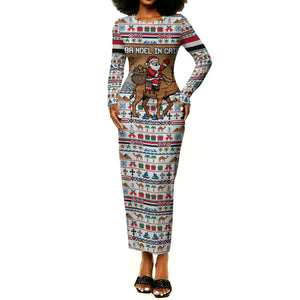 Egypt Christmas Baba Noel In Cairo Long Sleeve Bodycon Dress Santa On Camel Pyramids Coptic Church