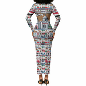 Egypt Christmas Baba Noel In Cairo Long Sleeve Bodycon Dress Santa On Camel Pyramids Coptic Church