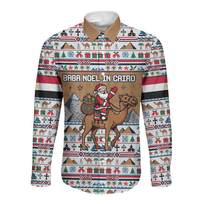Egypt Christmas Baba Noel In Cairo Long Sleeve Button Shirt Santa On Camel Pyramids Coptic Church