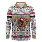 Egypt Christmas Baba Noel In Cairo Long Sleeve Polo Shirt Santa On Camel Pyramids Coptic Church