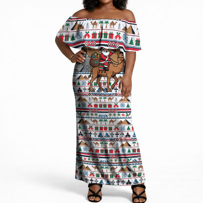 Egypt Christmas Baba Noel In Cairo Off Shoulder Maxi Dress Santa On Camel Pyramids Coptic Church