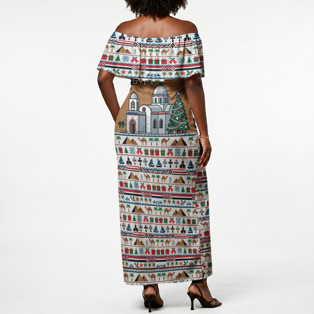 Egypt Christmas Baba Noel In Cairo Off Shoulder Maxi Dress Santa On Camel Pyramids Coptic Church